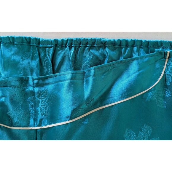 Vintage Traditional Chinese Pajama Set Laungewear Satin Turquoise Embroidery L - Picture 7 of 10
